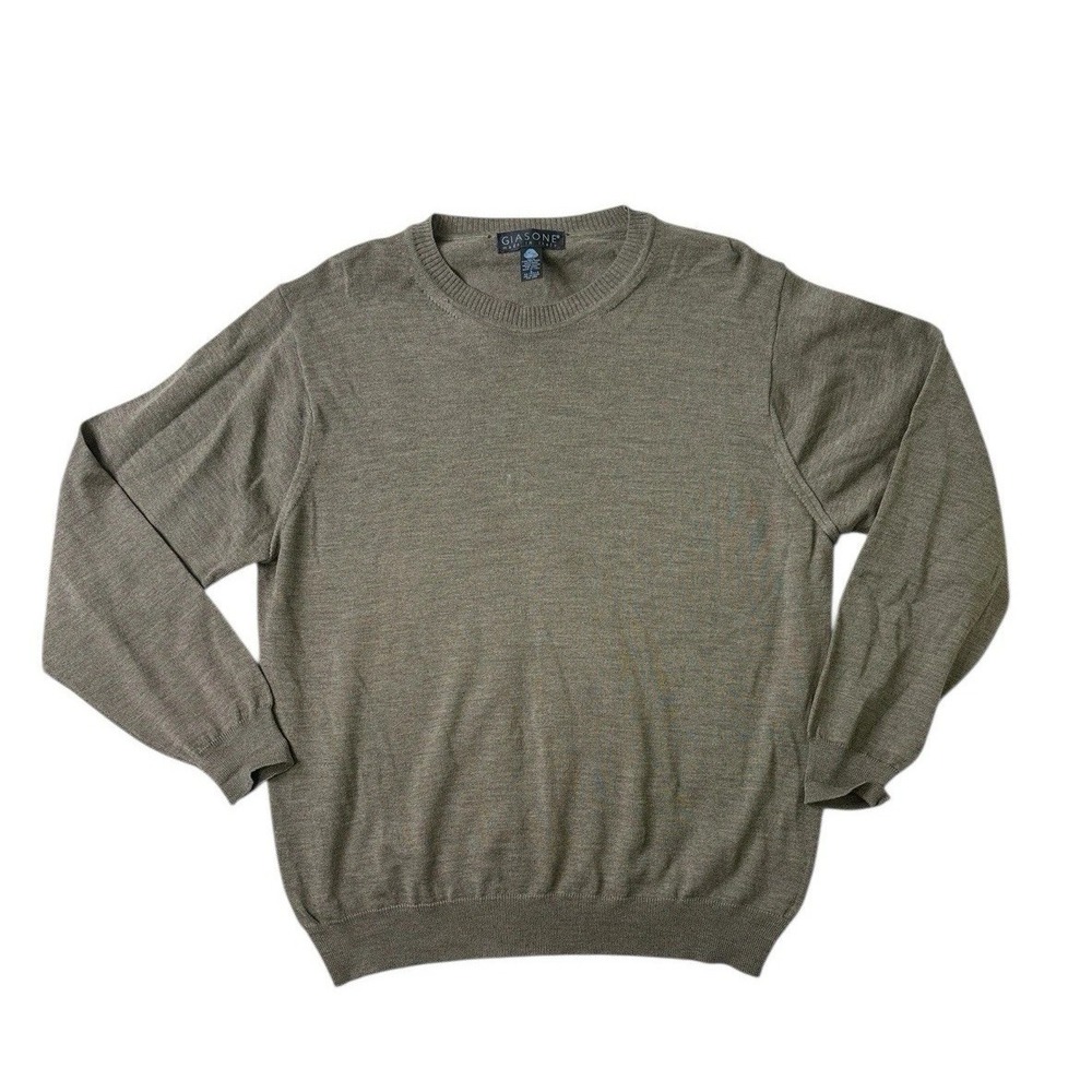 GIASONE Italy 100% Merino Extra Fine‎ Wool Crewneck Sweater Men's L Brown Luxury
